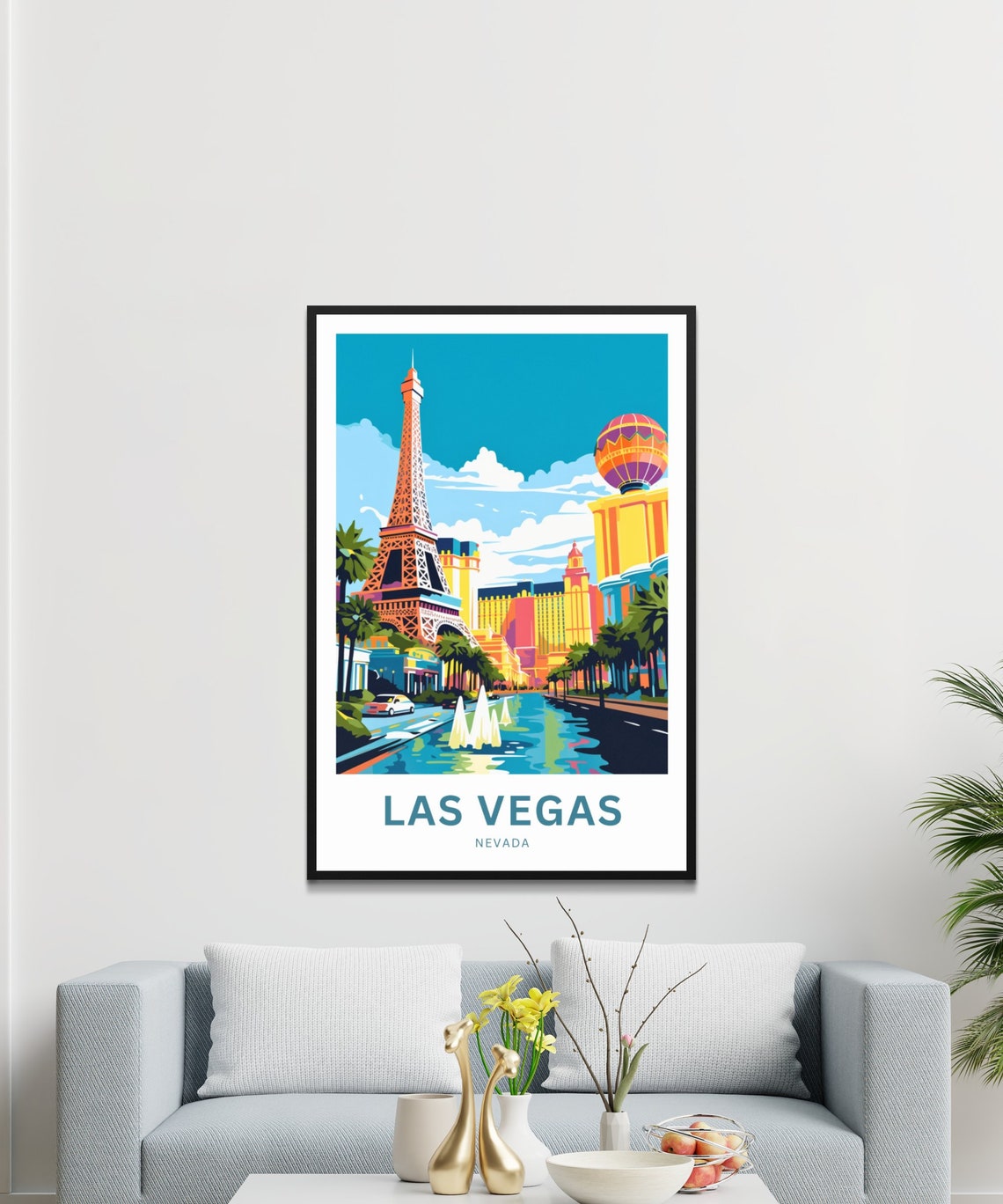 Personalized Las Vegas Eiffel Tower Fountains Custom Travel Poster - Image 3