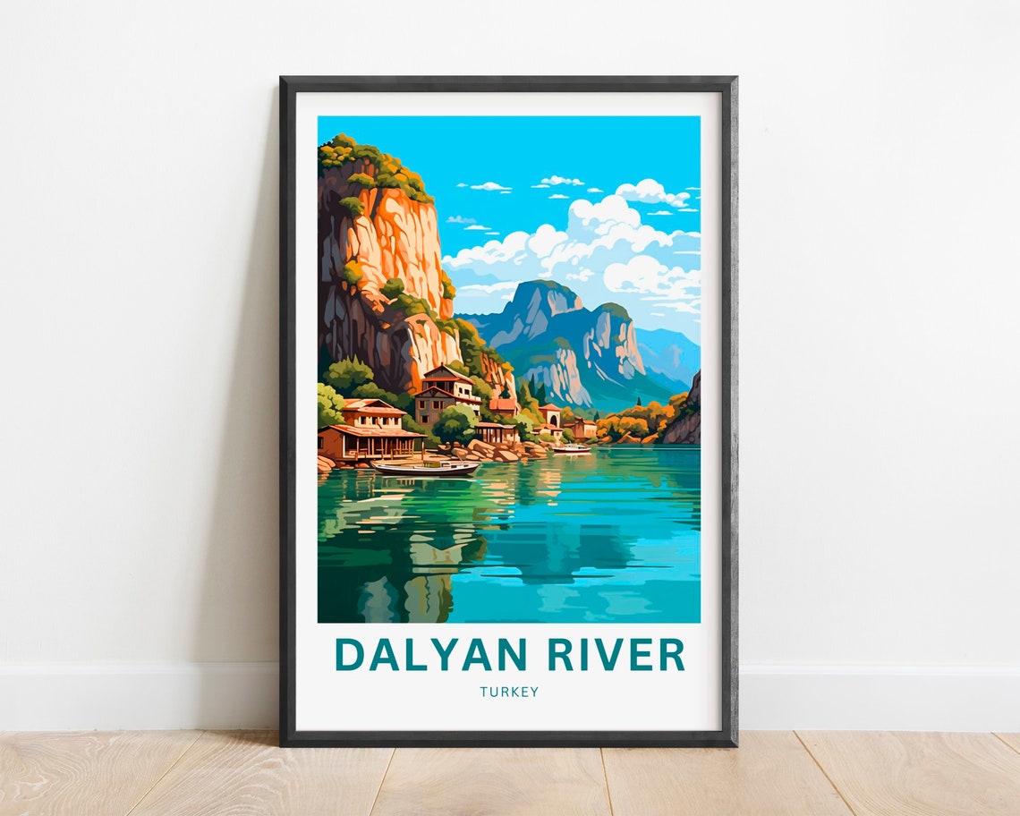 Dalyan River Turkey Cliff Village Riverboats Turquoise Travel Poster
