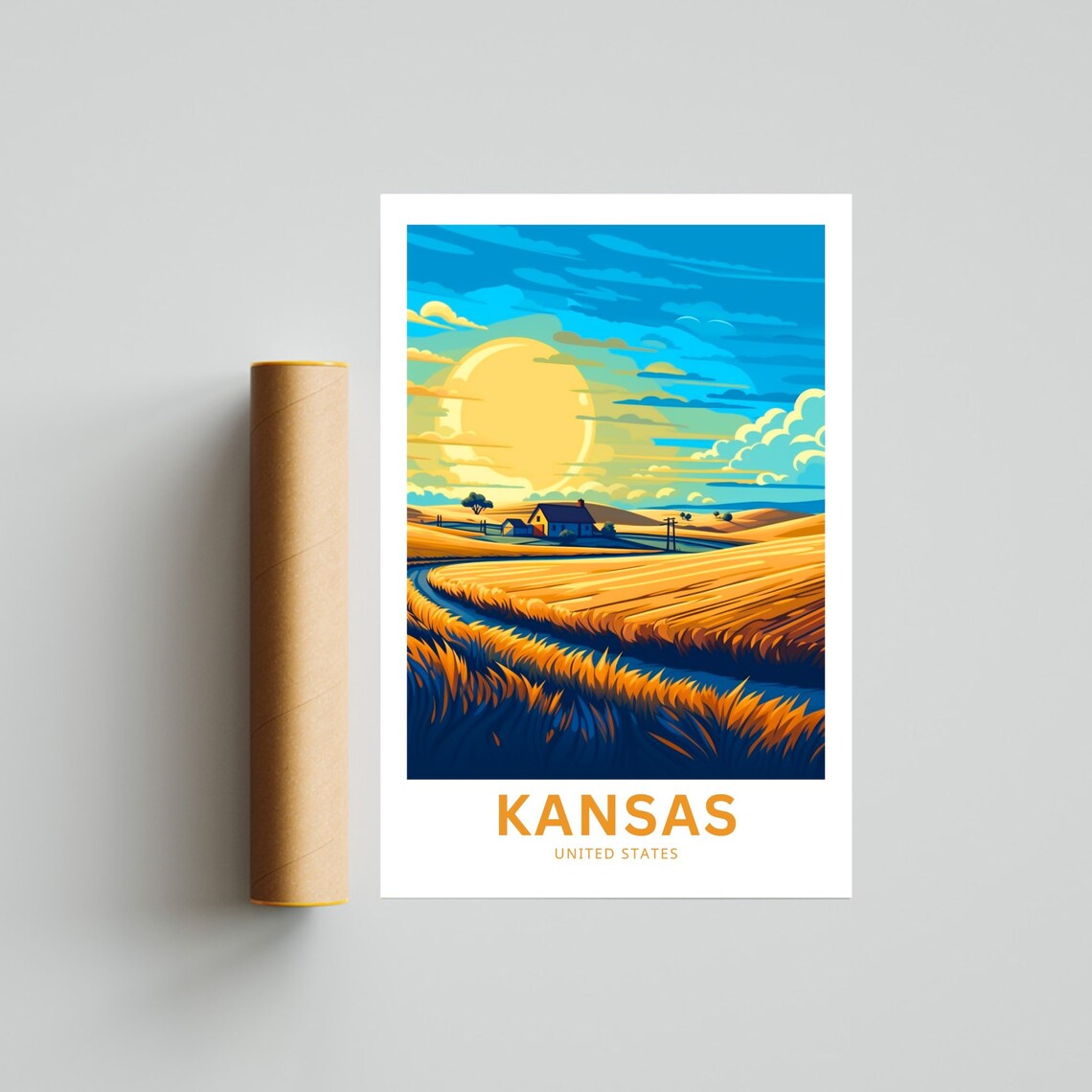 Personalized Kansas Farmhouse Golden Wheat Sunrise Travel Poster - Image 4