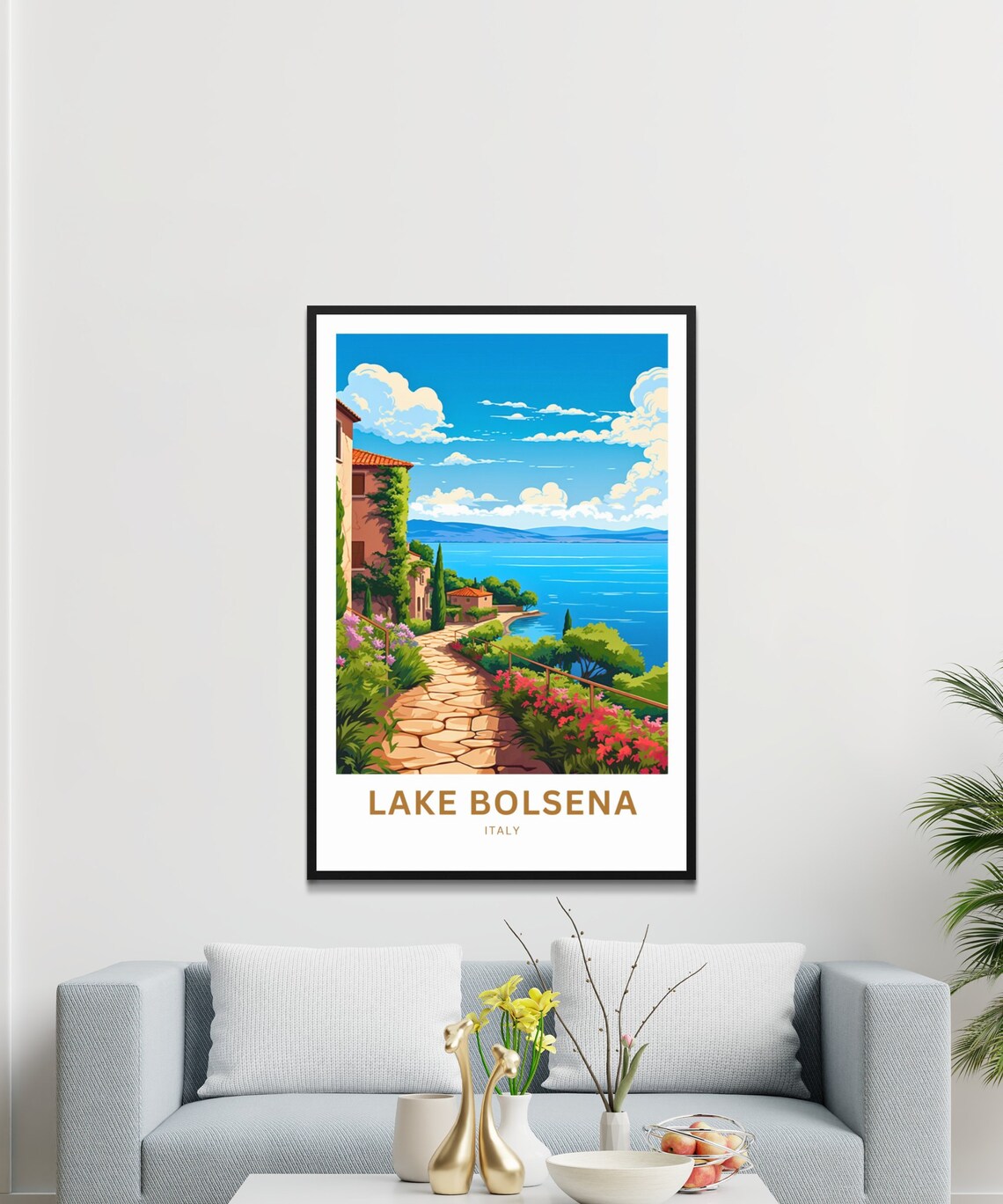 Lake Bolsena Italy Stone Path Villas and Cypress Travel Poster - Image 2