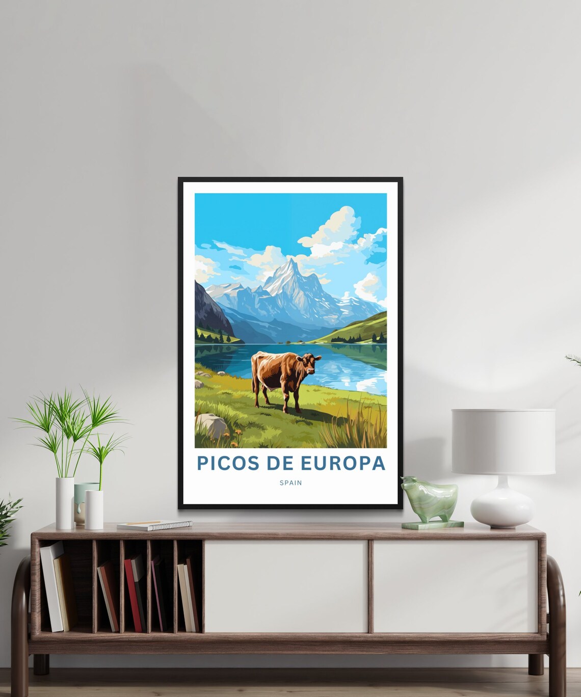 Personalized Picos De Europa Spain Alpine Cow Lake Travel Poster - Image 3