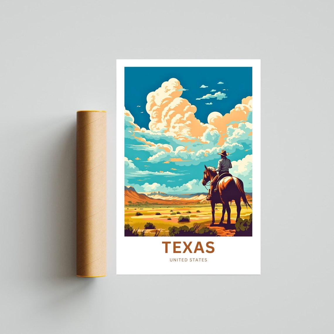 Texas Cowboy Desert Scene Custom Text Personalized Travel Poster - Image 4