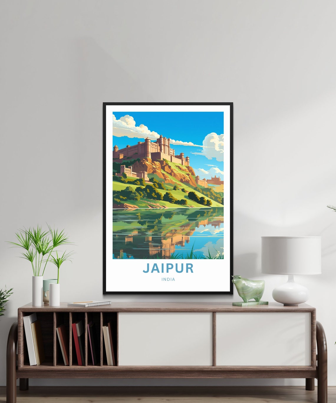 Personalized Jaipur India Custom Text Hill Fort Lakeside Palace Poster - Image 2