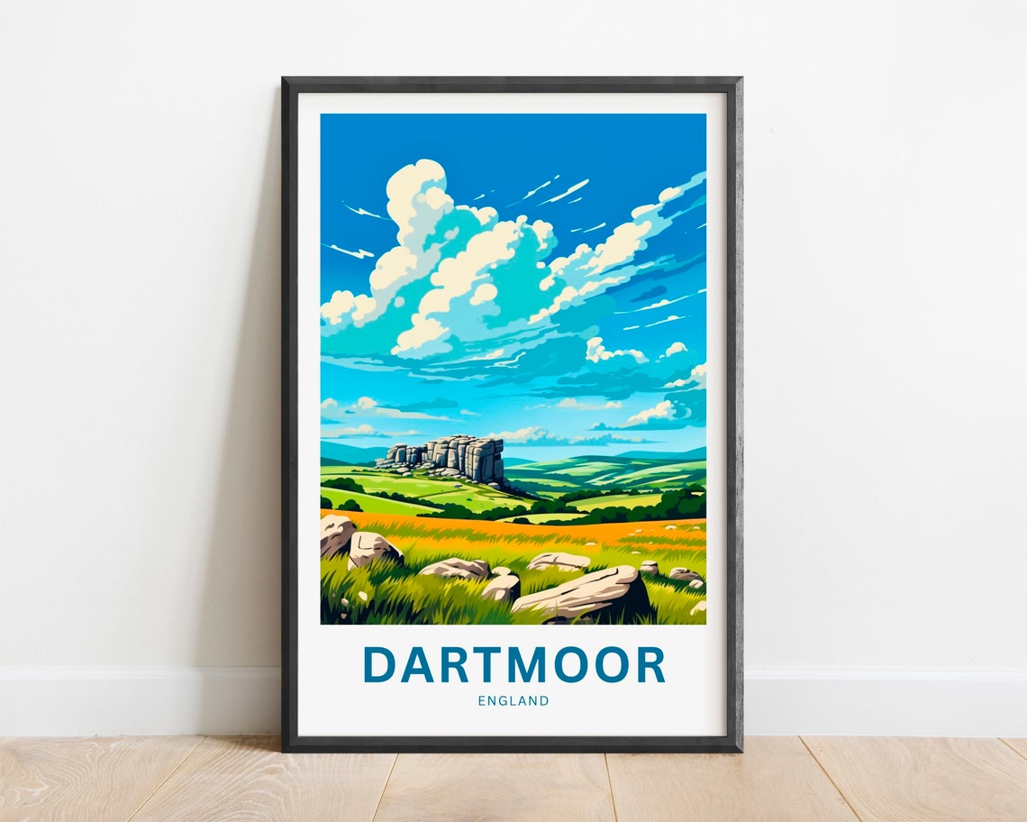 Dartmoor England Granite Tor Rolling Hills Scenic Travel Poster