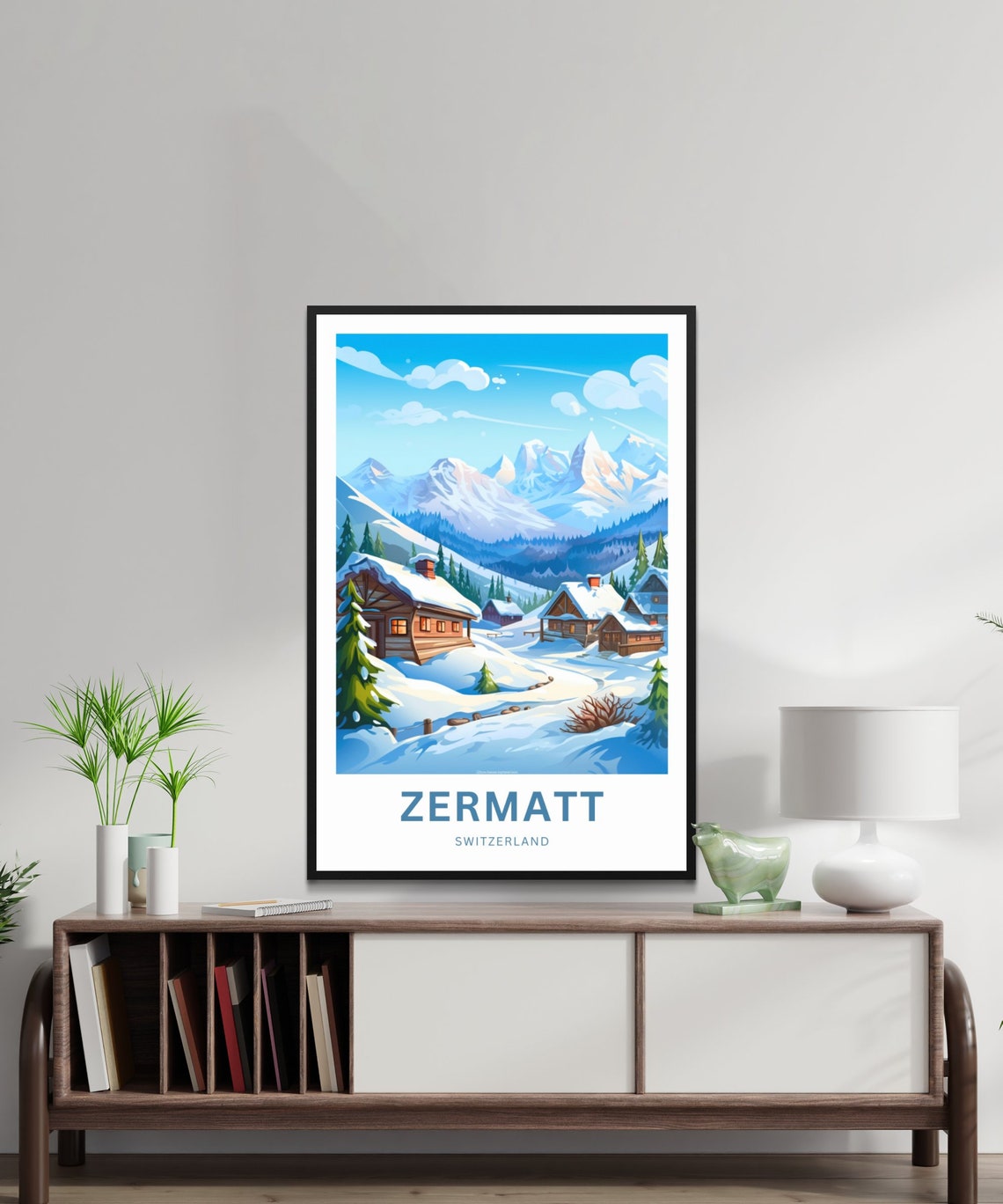 Zermatt Switzerland Alpine Chalets Snowy Peaks Matterhorn Poster - Image 2