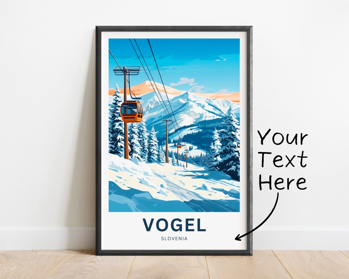 Vogel Slovenia Gondola Cable Car Ski Slope Personalized Travel Poster