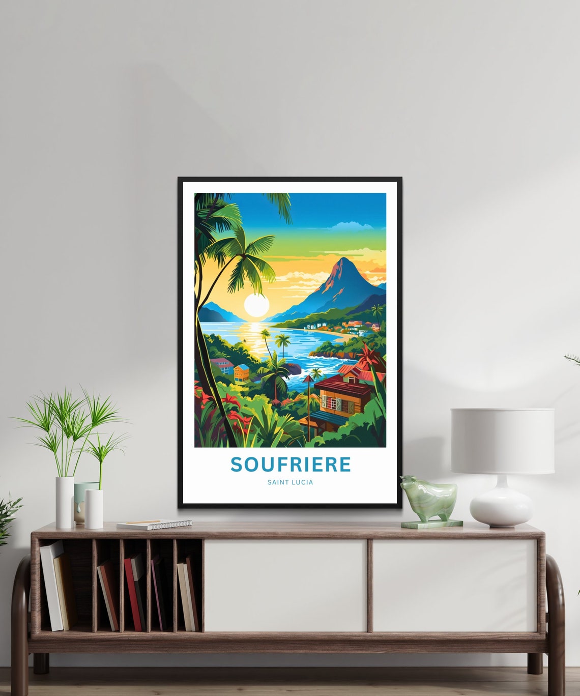 Soufrire Travel Print Soufriere Poster Saint Lucia Wall Art Framed Present Gift Caribbean Present Personalized Custom Text - Image 2