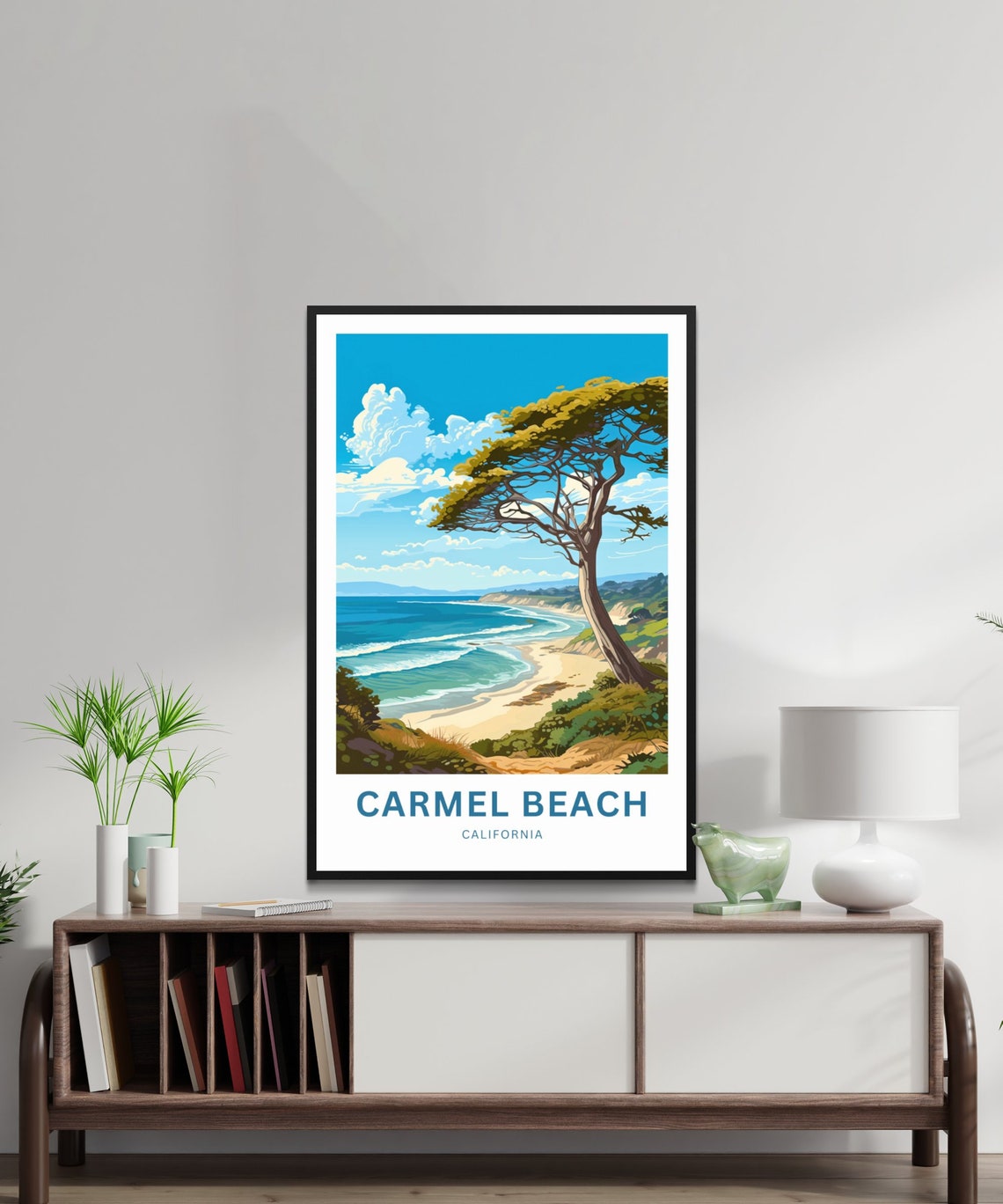 Carmel Beach California Curved Bay Shoreline Cypress Tree Poster - Image 3