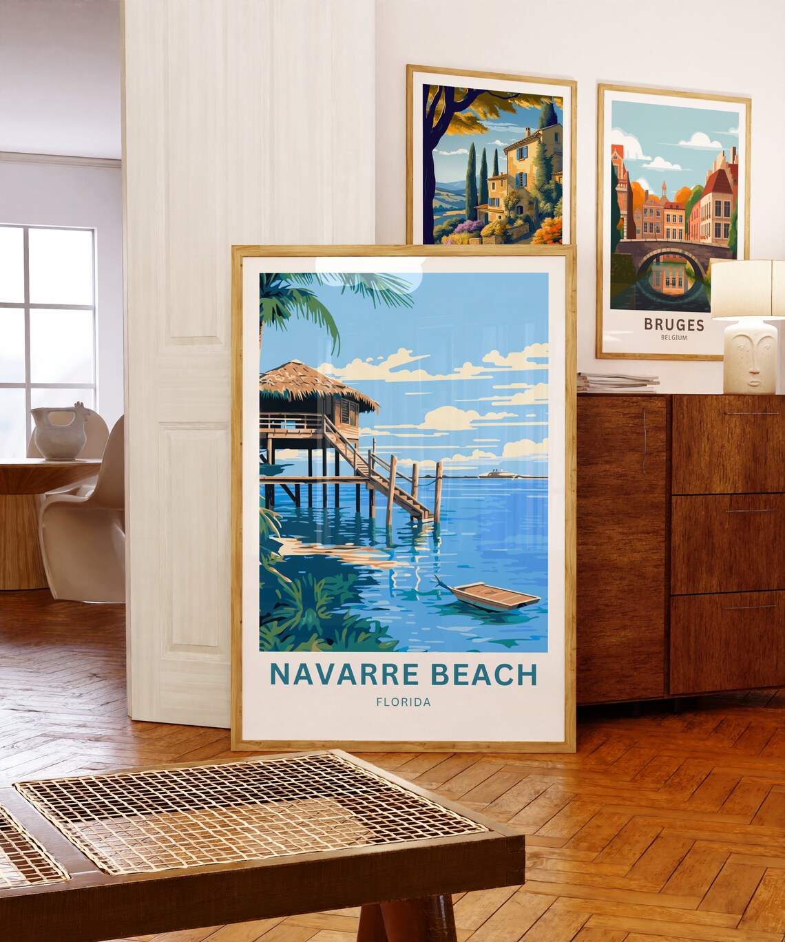 Navarre Beach Florida Stilt House Overwater Tropical Travel Poster - Image 5