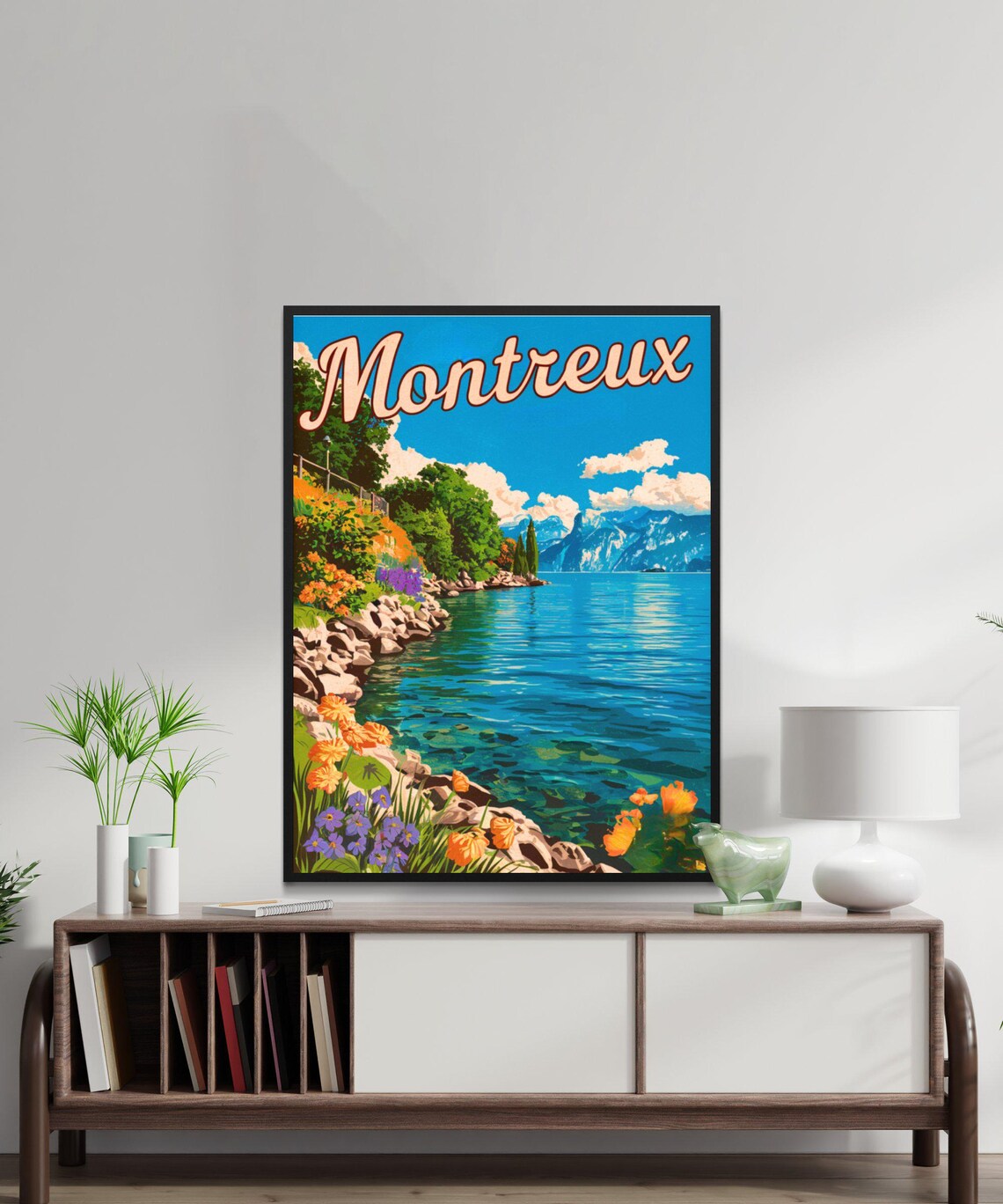 Montreux Lakeside Floral Shoreline Switzerland Travel Poster - Image 2