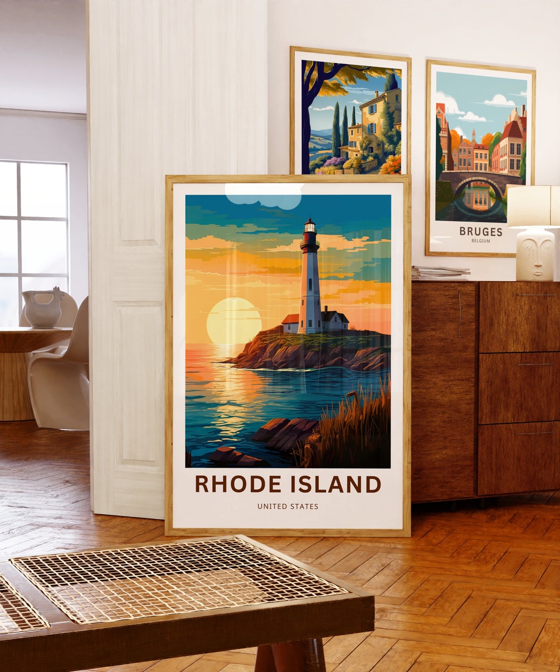 Rhode Island Lighthouse Coastal Sunset Ocean Waves Travel Poster - Image 5