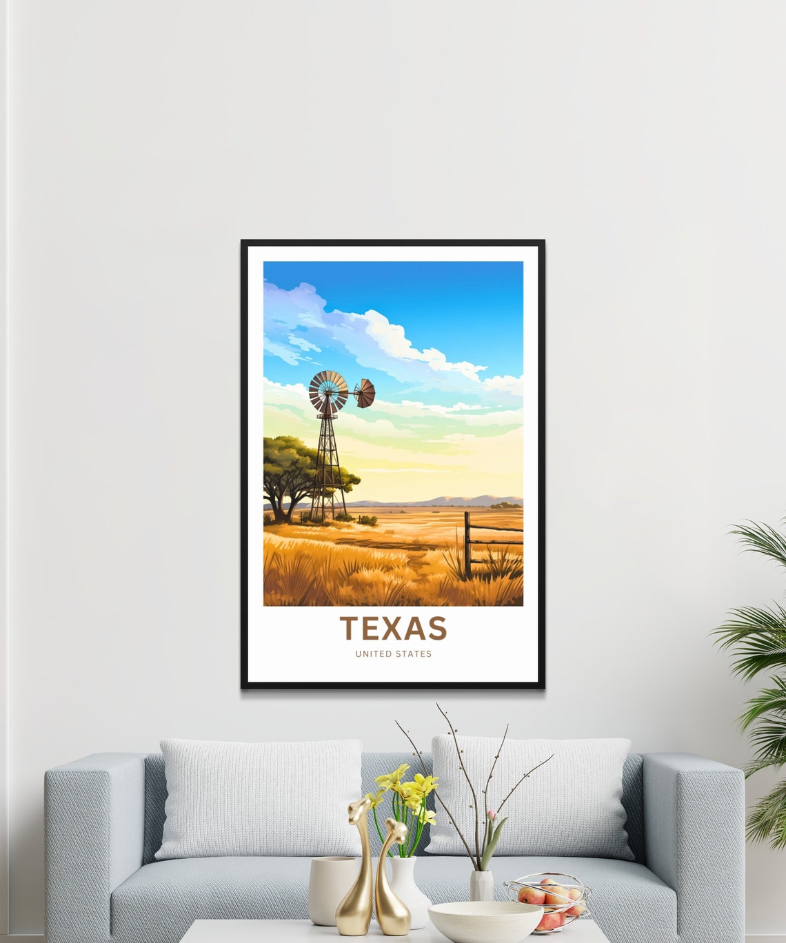 Texas Windmill Ranch Prairie Scene Personalized Custom Text Poster - Image 3