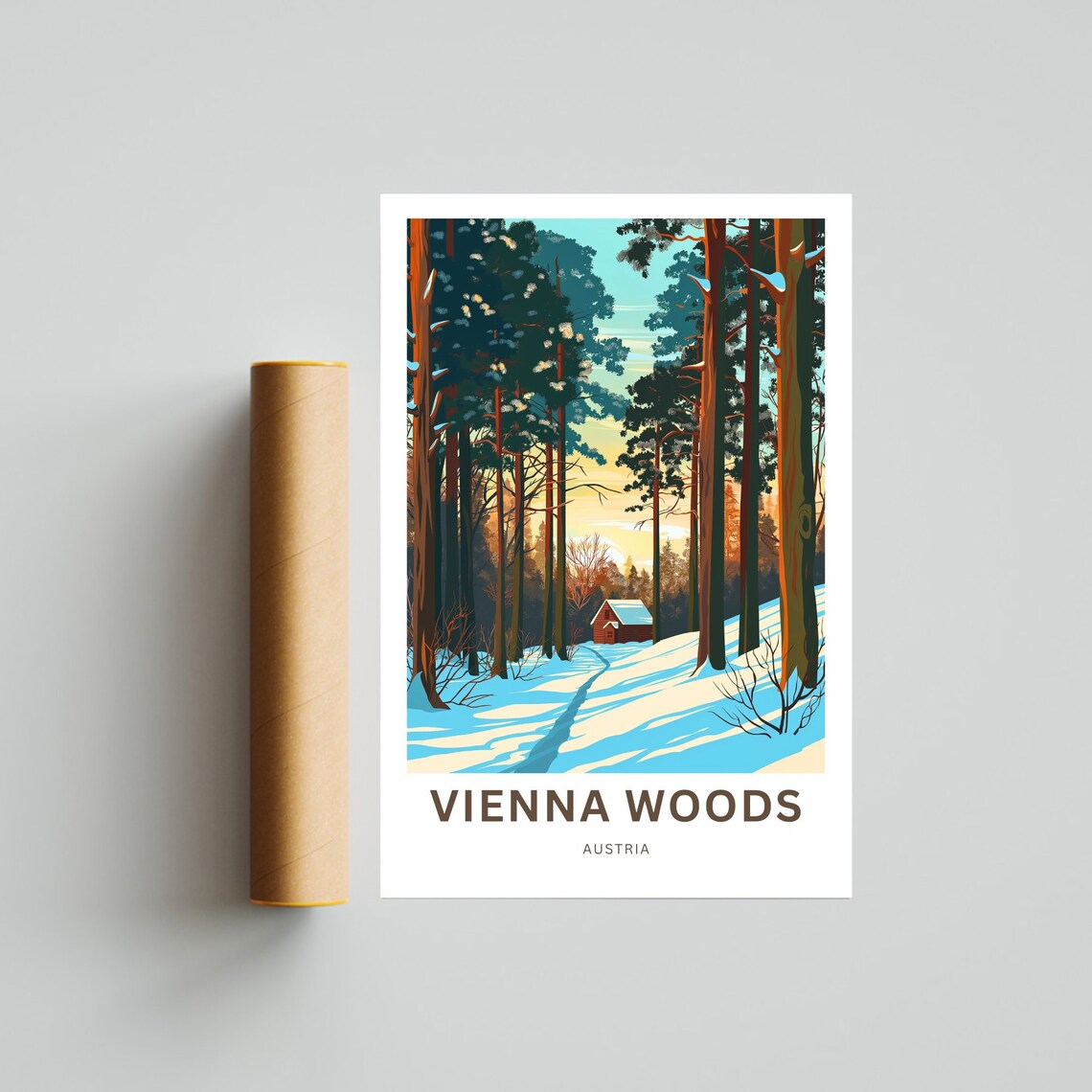 Vienna Woods Austria Winter Cabin Snowy Pines Nature Travel Poster - Image 2