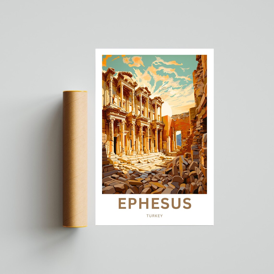 Ephesus Turkey Library of Celsus Ruins Vintage Travel Poster - Image 4