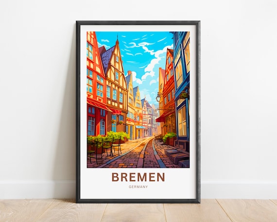 Bremen Germany Half Timbered Old Town Street Scene Travel Poster