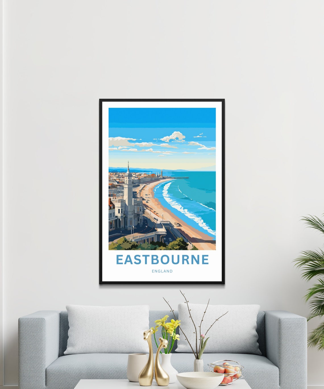 Personalized Eastbourne England Seaside Pier Beach Travel Poster - Image 3