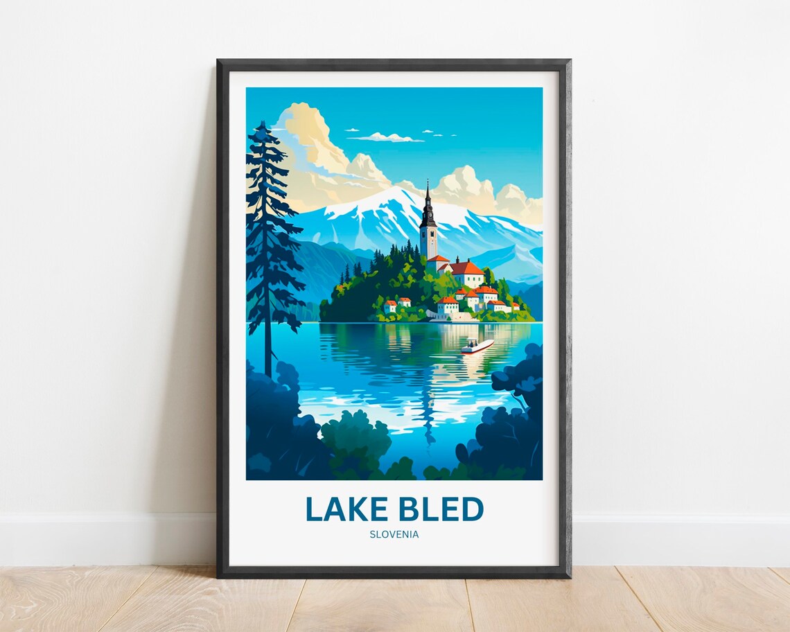 Lake Bled Slovenia Island Church Snowy Mountains Lake Travel Poster