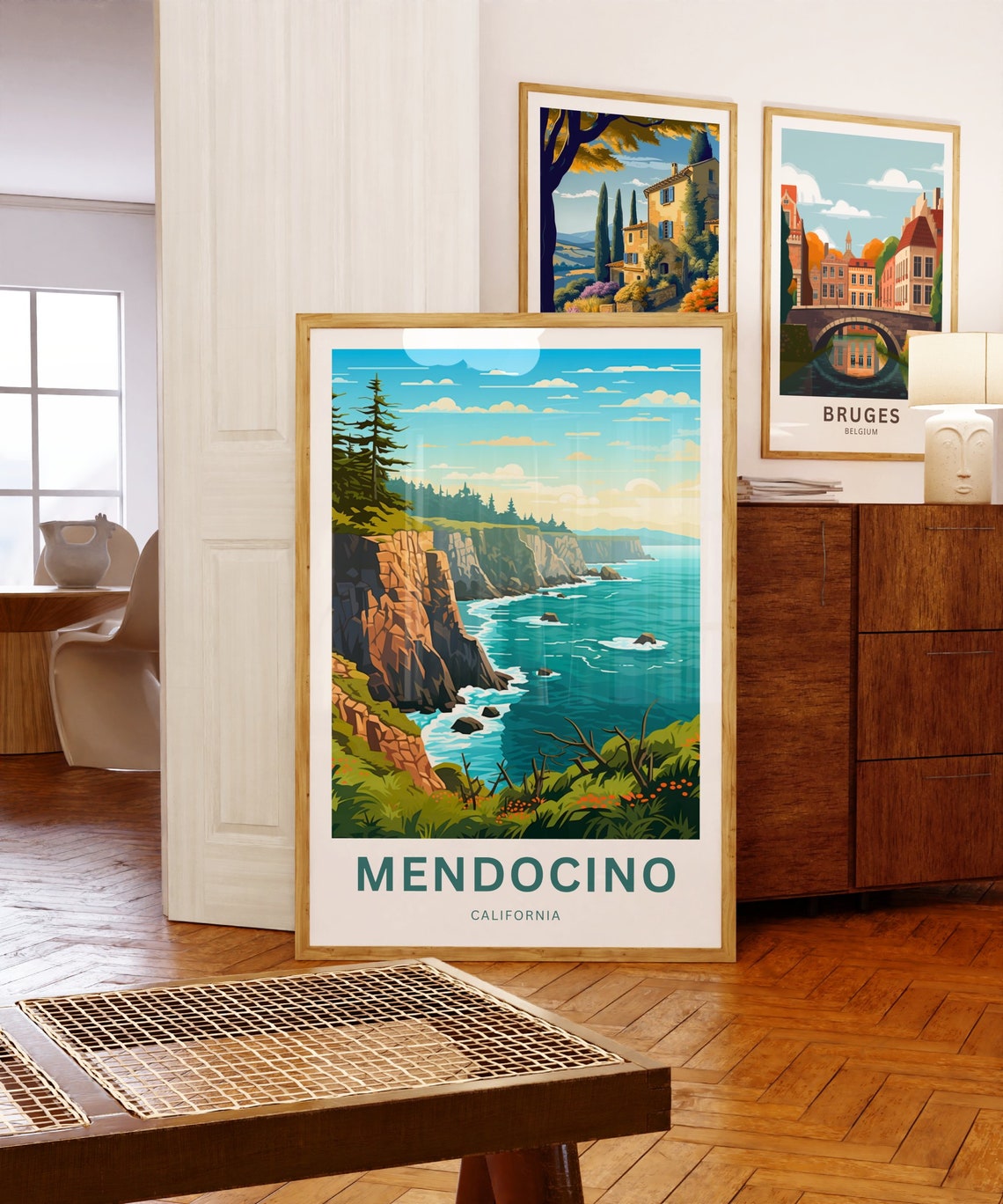 Mendocino California Rugged Cliffs Teal Ocean Vintage Travel Poster - Image 5