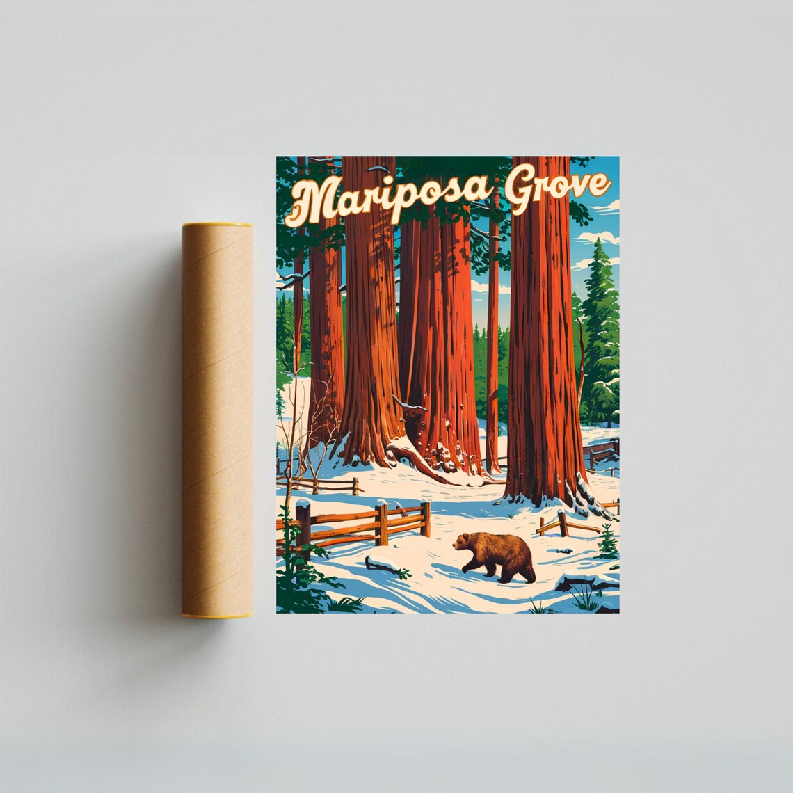 Mariposa Grove Winter Snow Sequoias Bear Vintage Travel Poster - Image 4