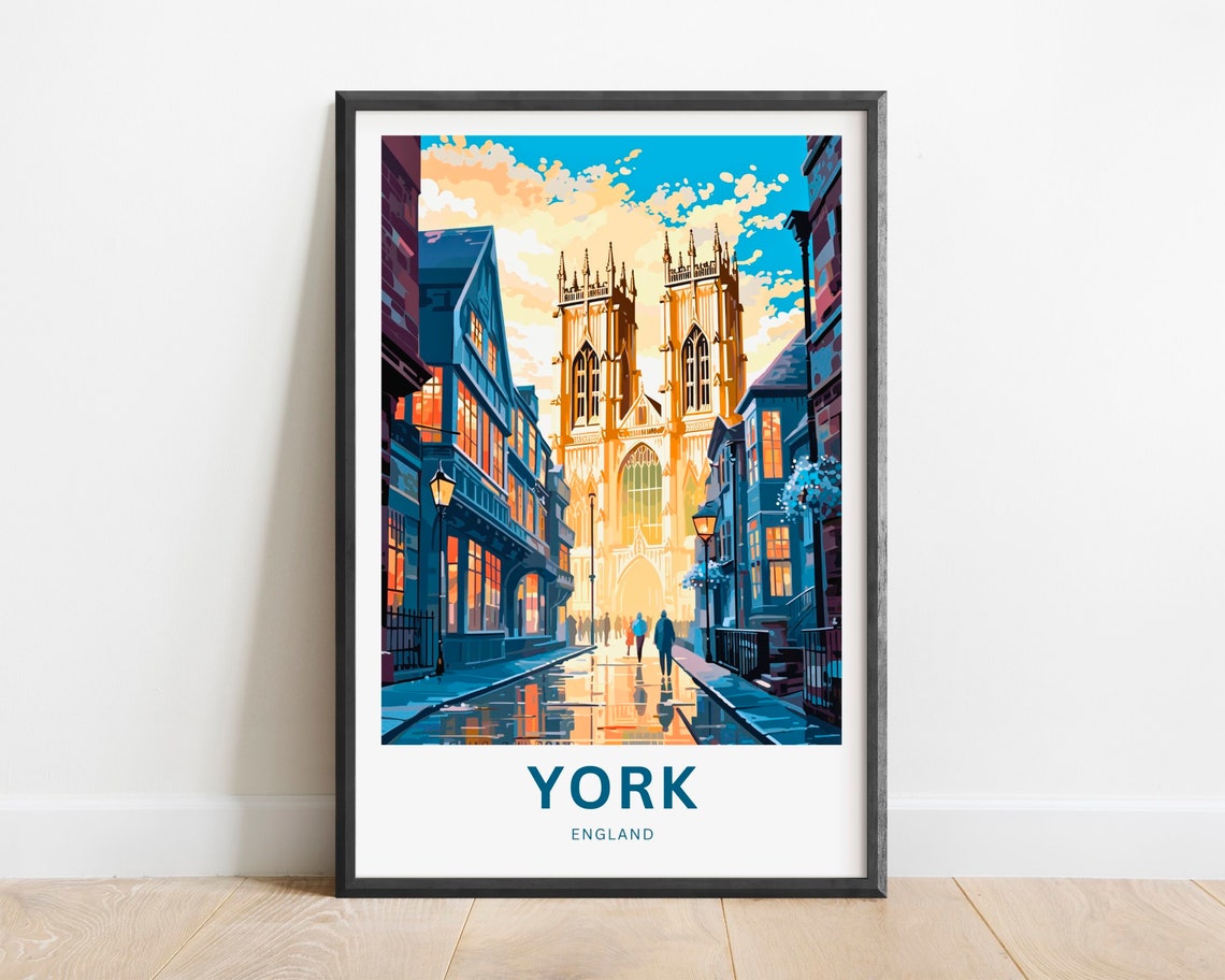 York England York Minster Cathedral Rainy Old Town Street Poster