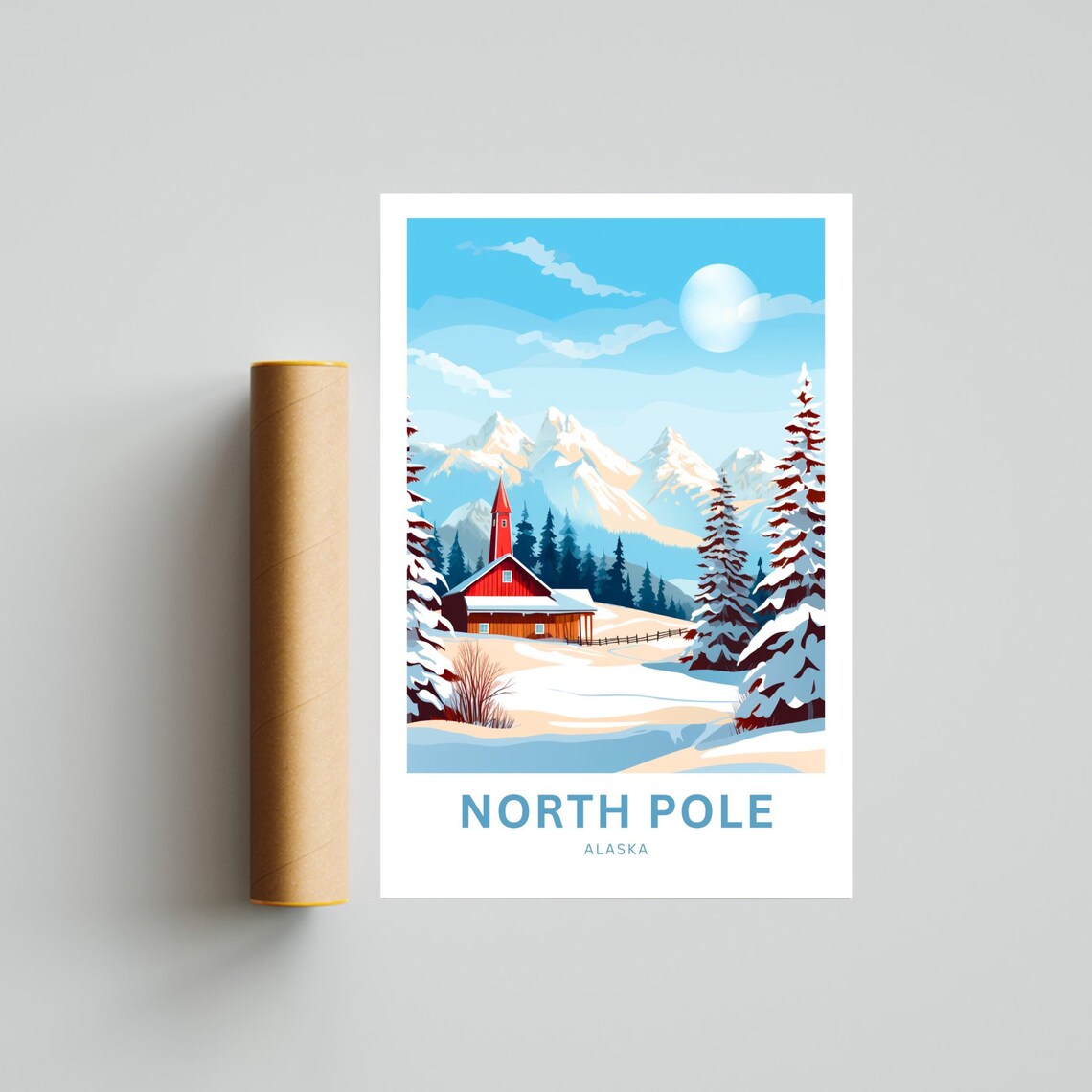 North Pole Alaska Personalized Snowy Church Winter Village Poster - Image 4