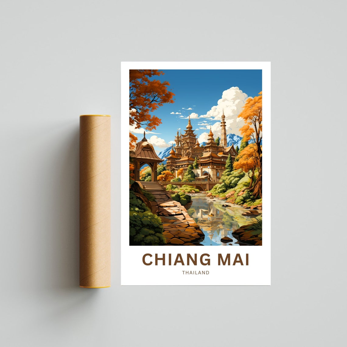 Personalized Chiang Mai Thailand Golden Temple Autumn Travel Poster - Image 4