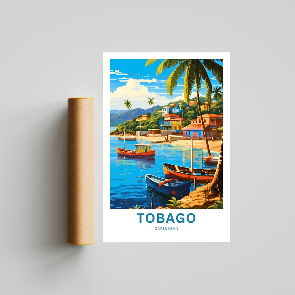 Personalized Tobago Caribbean Fishing Boats Bay Travel Poster - Image 4