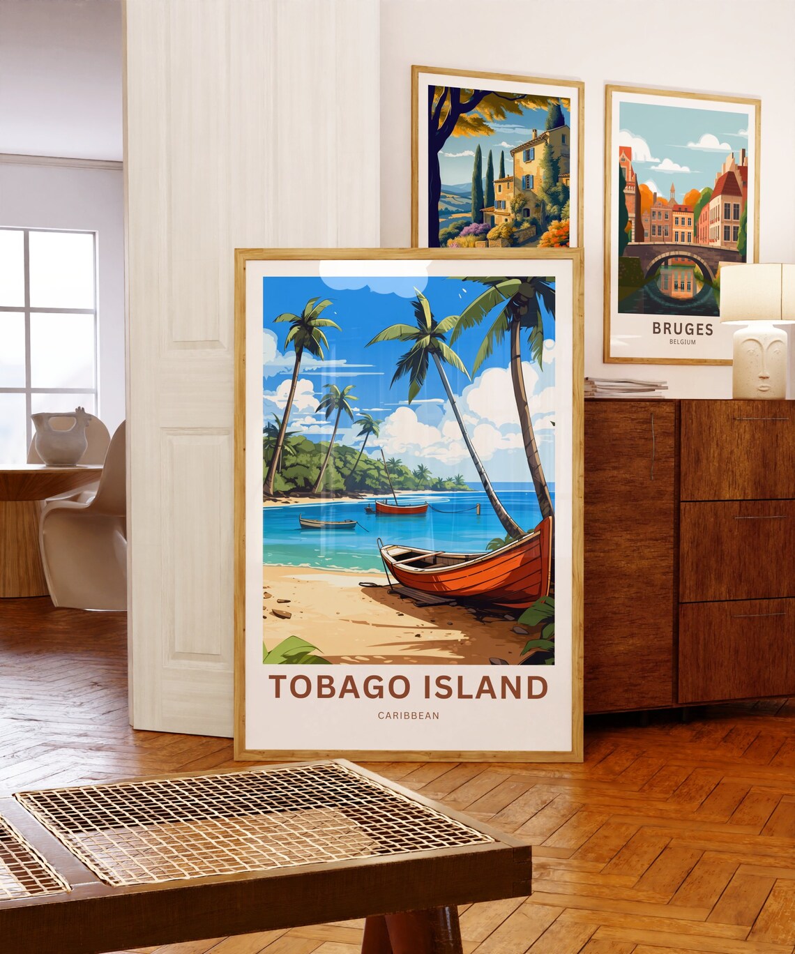 Tobago Island Caribbean Beach Orange Rowboat Tropical Travel Poster - Image 5