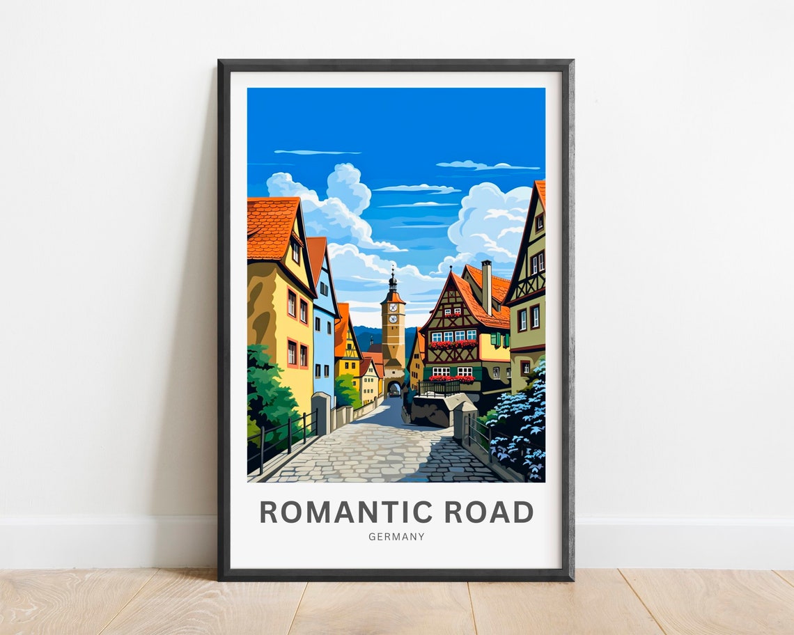 Romantic Road Germany Half Timbered Old Town Vintage Travel Poster
