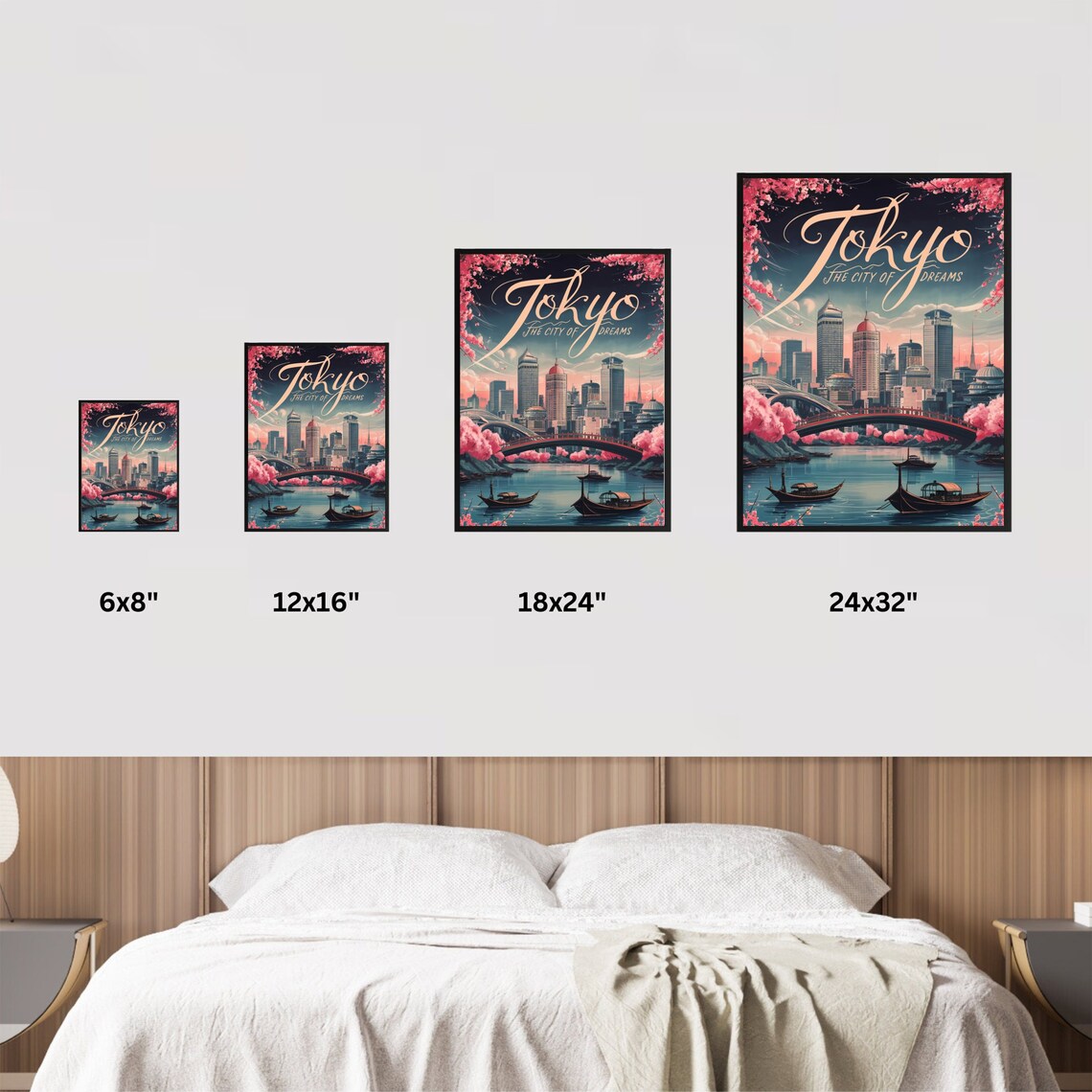 Tokyo Japan City of Dreams Cherry Blossom Bridge Travel Poster - Image 3