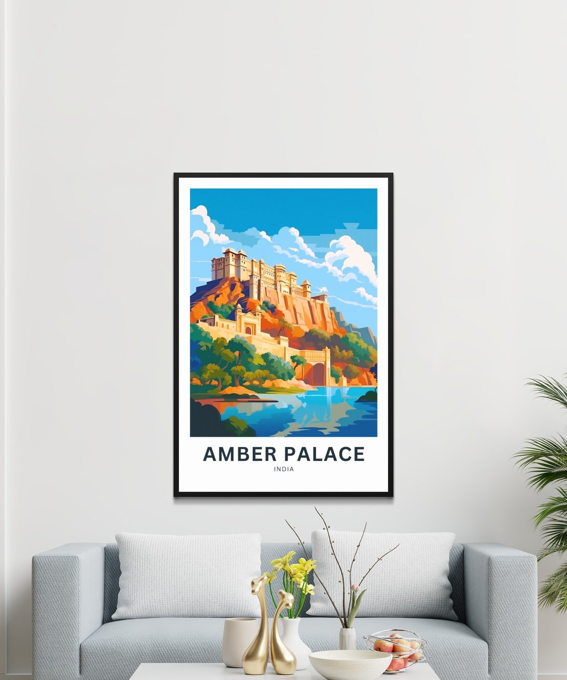 Amber Palace Hill Fort Lakeside Reflection India Travel Poster - Image 3