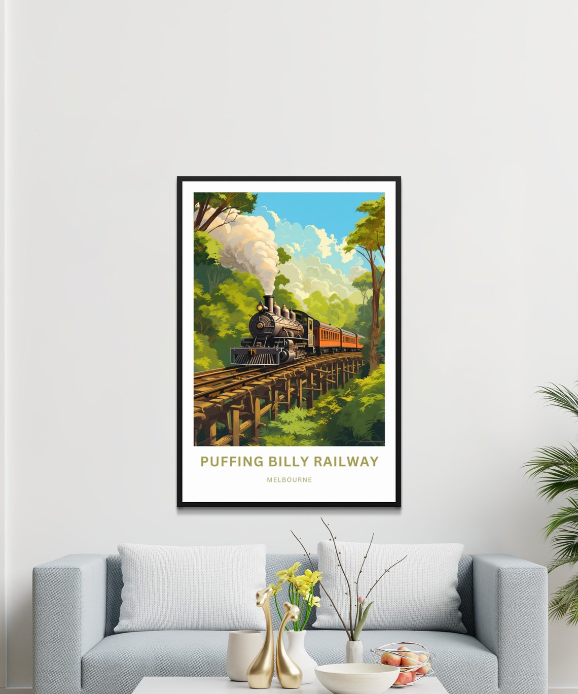 Personalized Puffing Billy Railway Trestle Bridge Custom Text Poster - Image 3