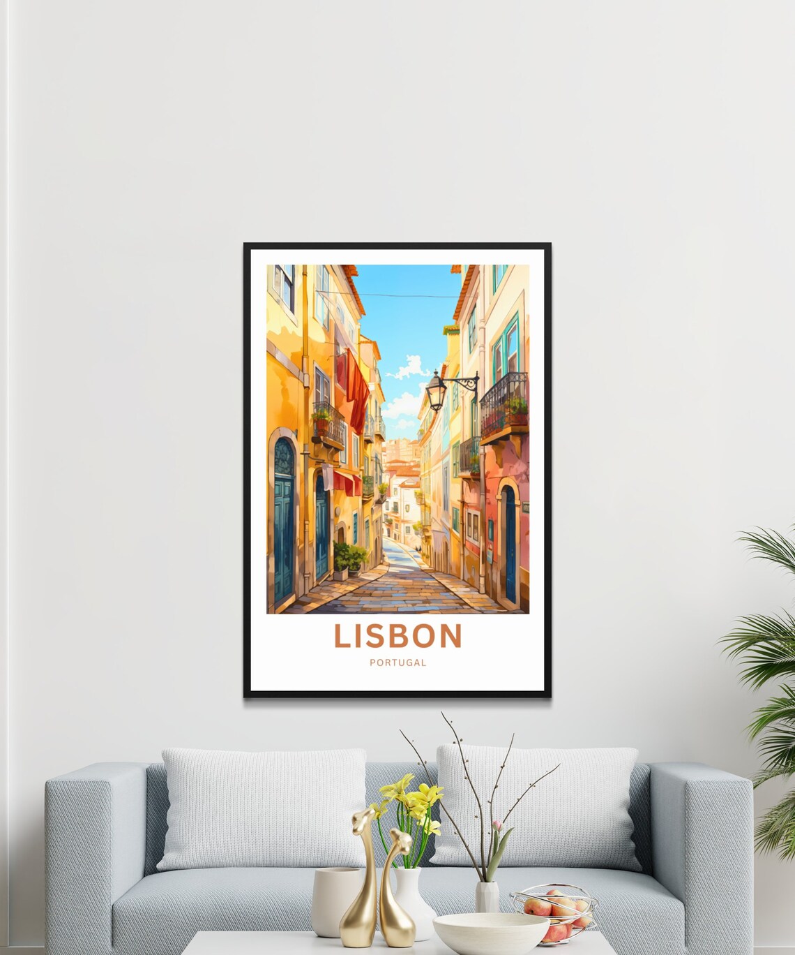 Lisbon Portugal Sunlit Old Street Lamp Posts Vintage Travel Poster - Image 3