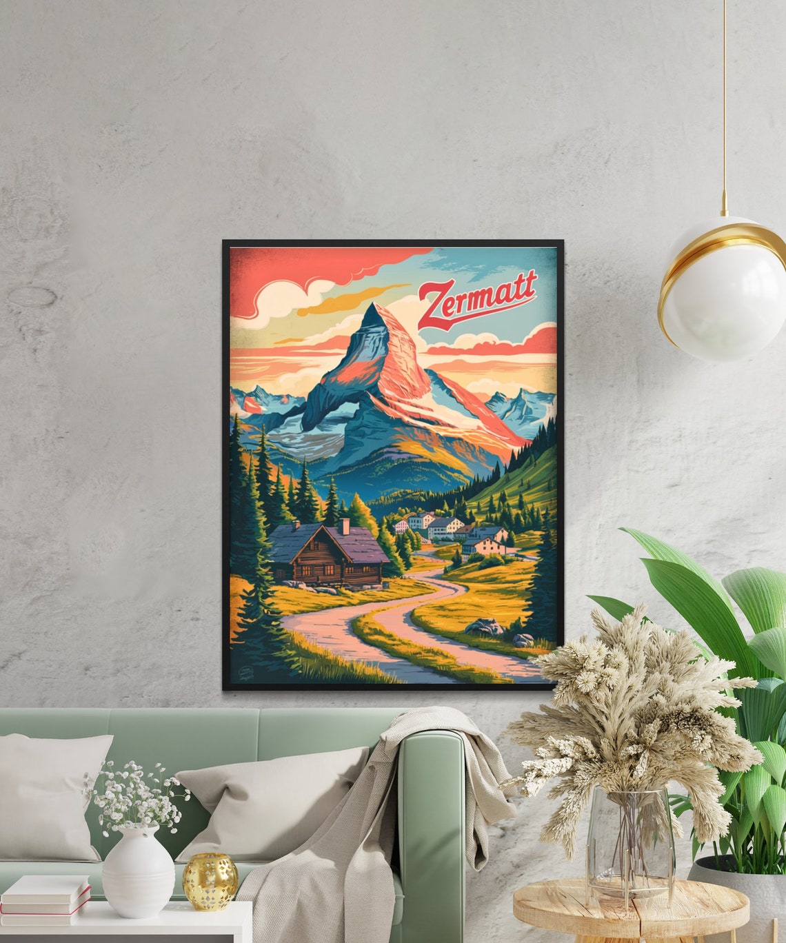 Zermatt Vintage Matterhorn Alpine Chalet Village Valley Poster - Image 2