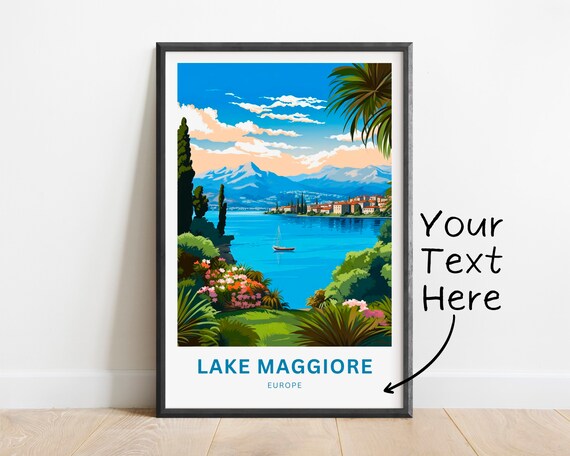 Personalized Lake Maggiore Travel Poster Custom Text Lakeside Europe Art