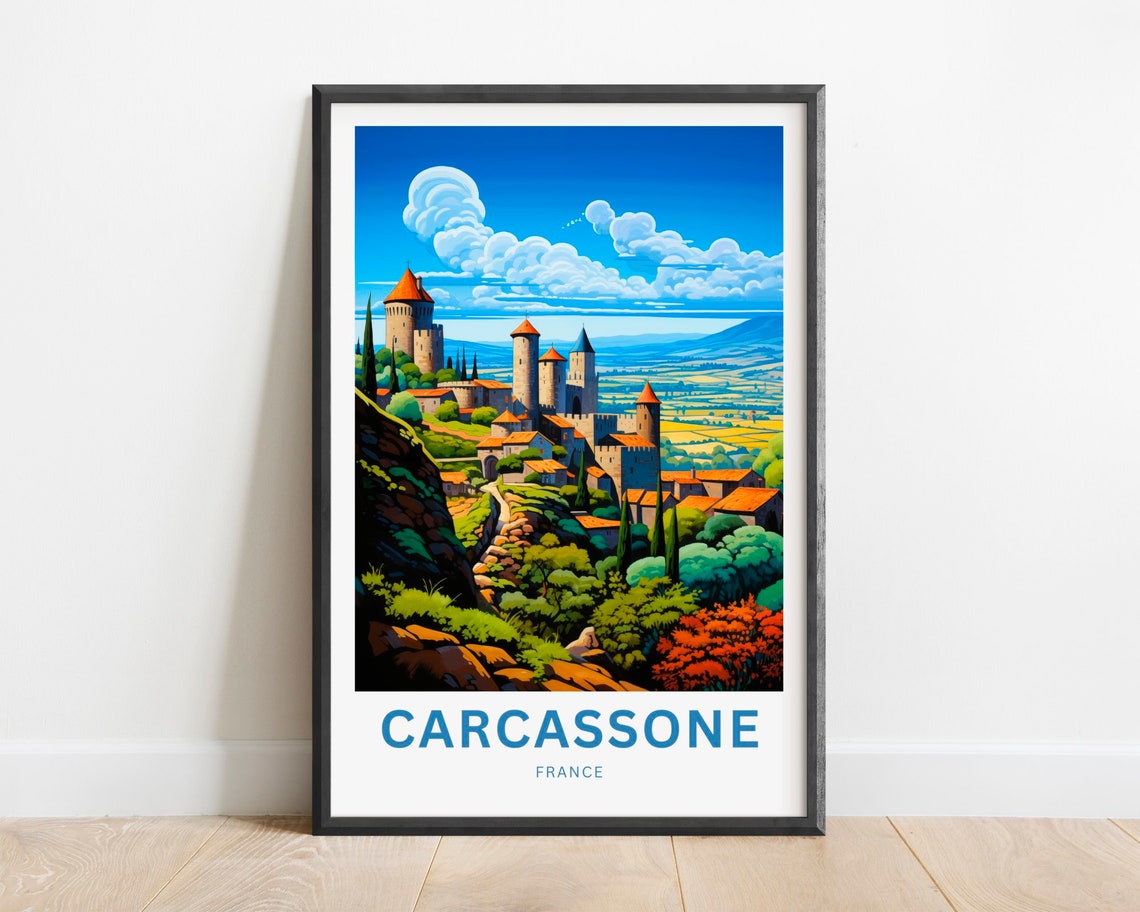 Carcassonne France Hilltop Medieval Old Town Panorama Travel Poster