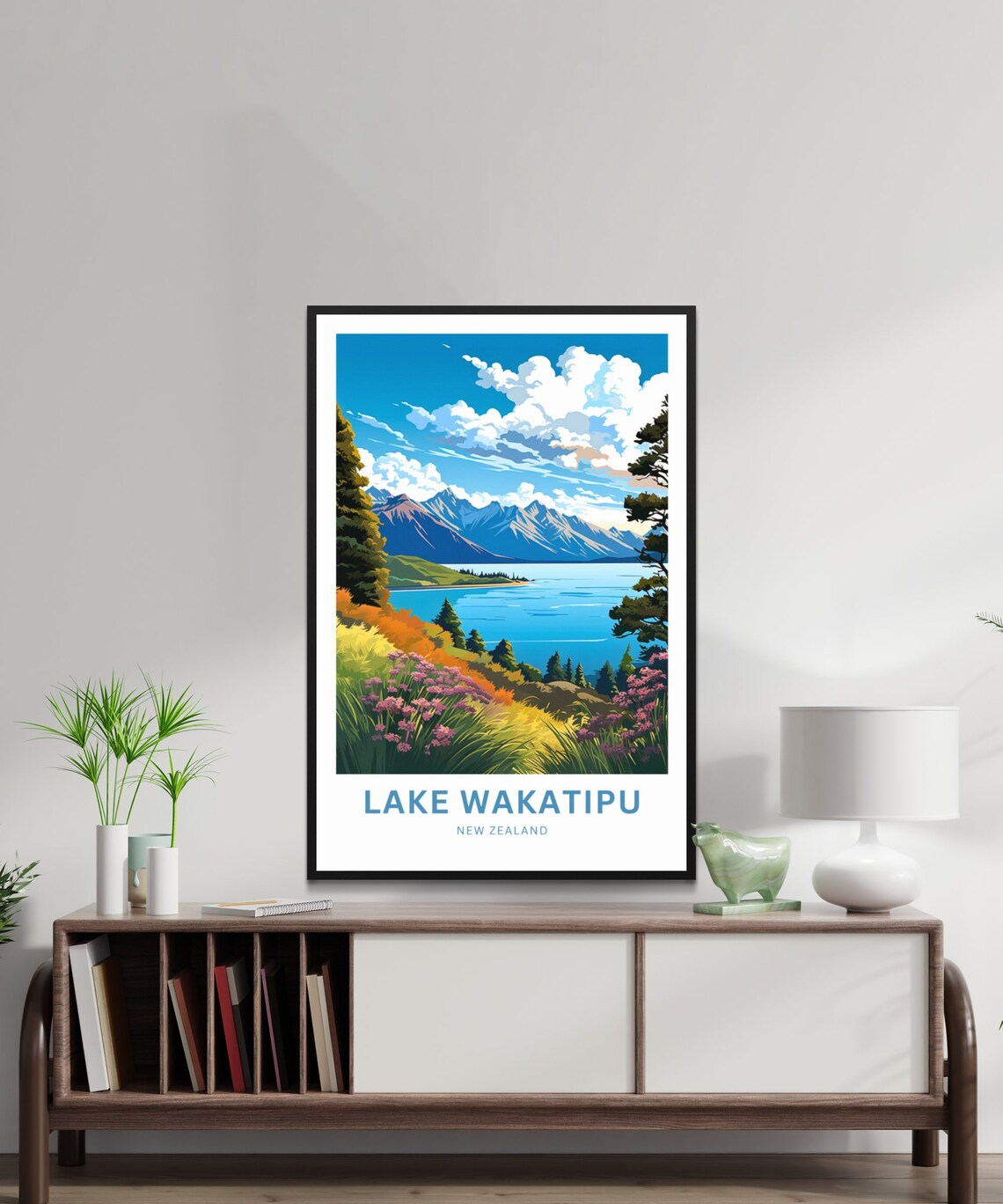 Lake Wakatipu New Zealand Custom Text Lake Print Alpine Scenery Gift - Image 2