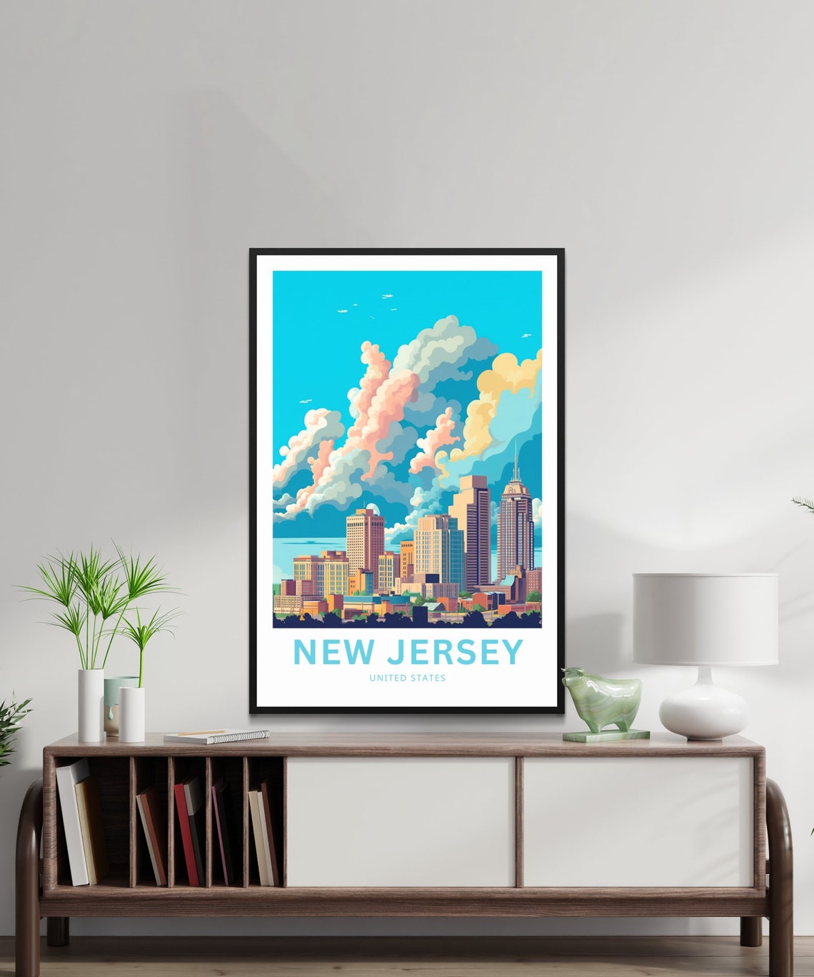 New Jersey Personalized Travel Poster City Skyline Custom Text Art - Image 2