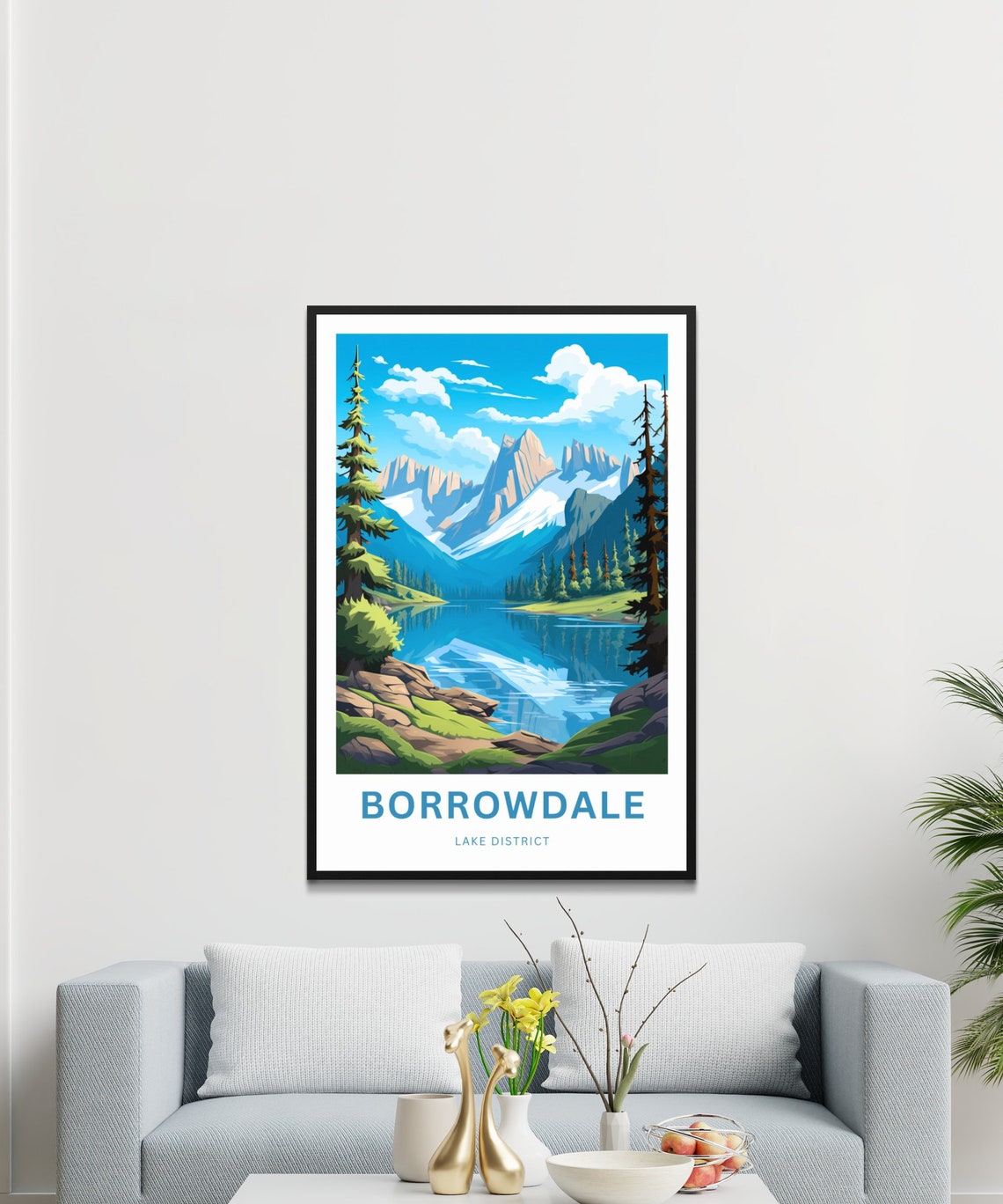 Borrowdale Lake District Snow Glacial Mirror Lake Travel Poster - Image 3