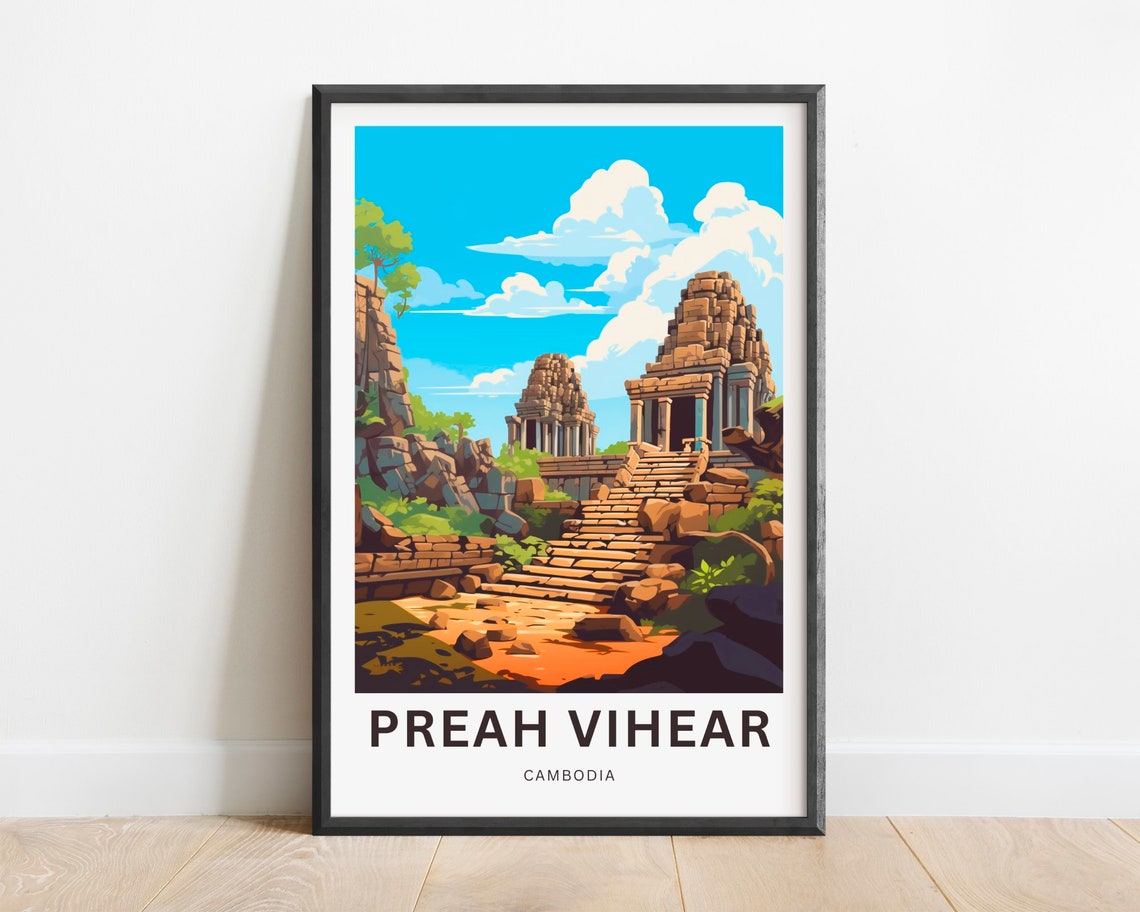 Preah Vihear Cambodia Ancient Temple Steps Scenic Travel Poster
