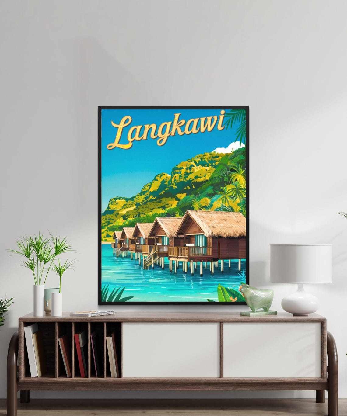 Langkawi Malaysia Retro Tropical Beach Poster With Wooden Pier Scene - Image 2
