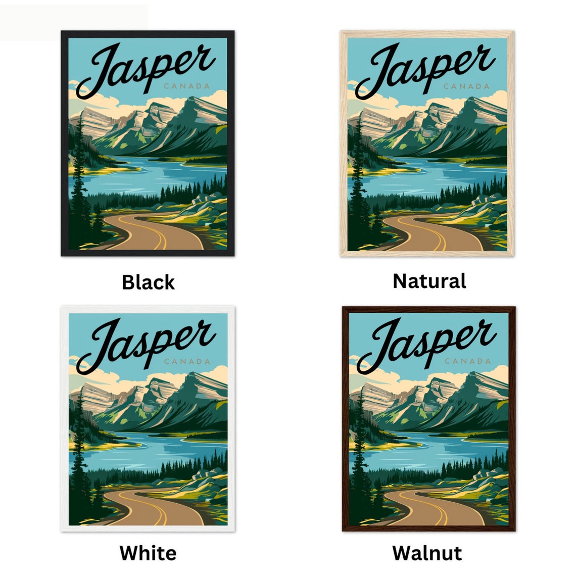 Jasper Canada Vintage Script Mountain Lake Road Travel Poster - Image 4