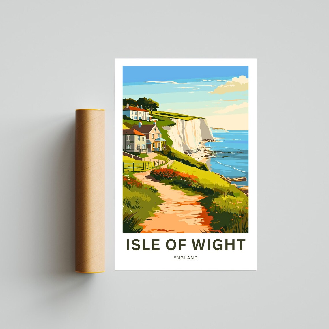 Isle of Wight England Hillside Cottages Sea Cliffs View Poster - Image 4