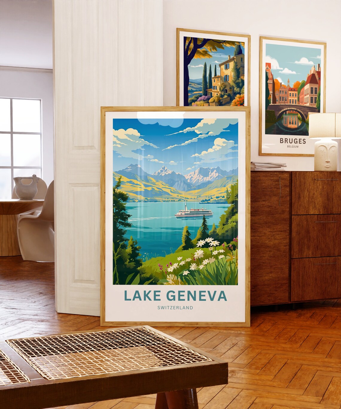 Personalized Lake Geneva Switzerland Steamer Lake Travel Poster - Image 5