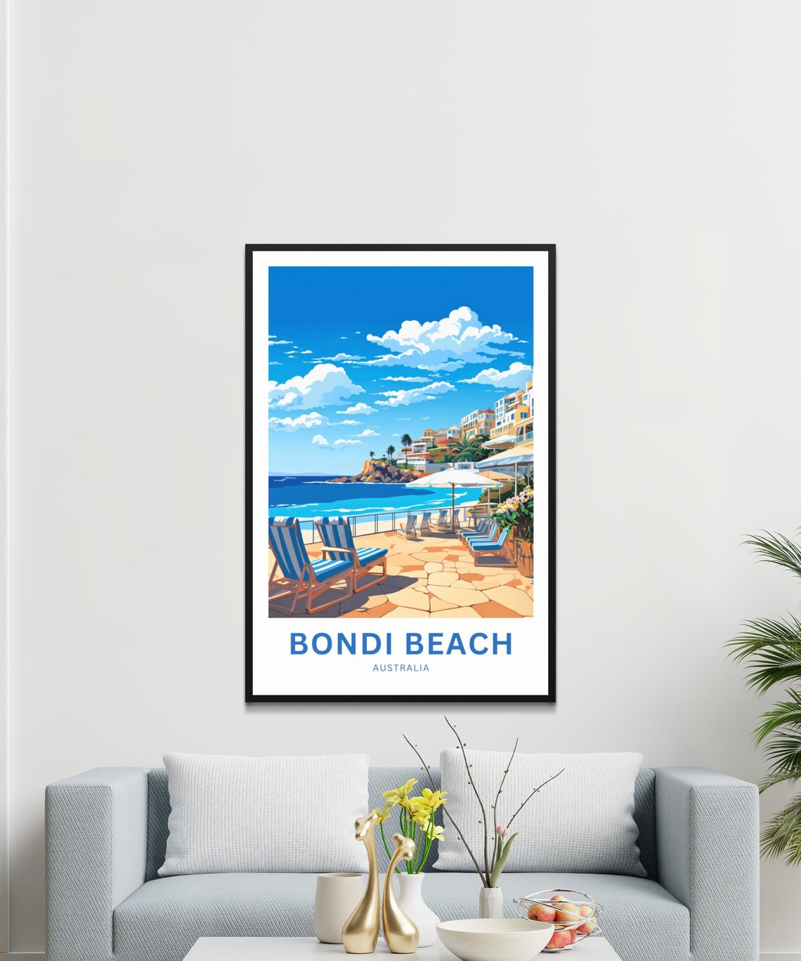 Bondi Beach Australia Ocean Pool Sundeck Chairs Custom Text Poster - Image 3
