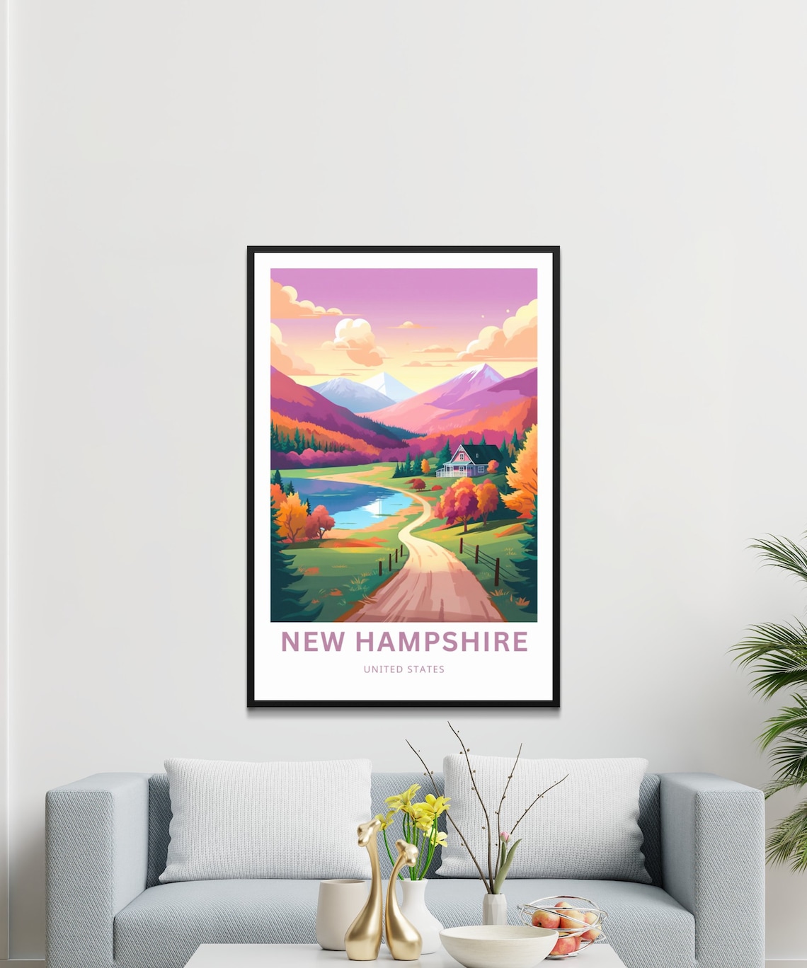 New Hampshire Personalized Poster with Countryside Lake and Mountains - Image 3
