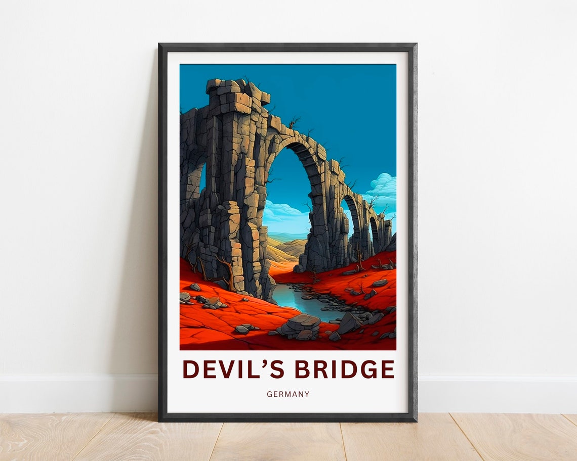 Devil's Bridge Germany Ancient Stone Arches Red Earth Travel Poster