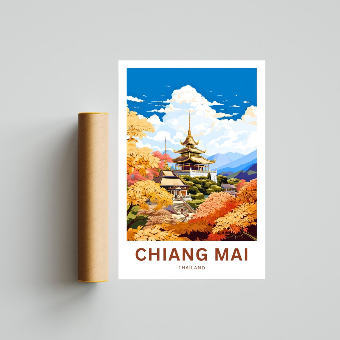 Chiang Mai Thailand Golden Temple Autumn Foliage Travel Poster - Image 4