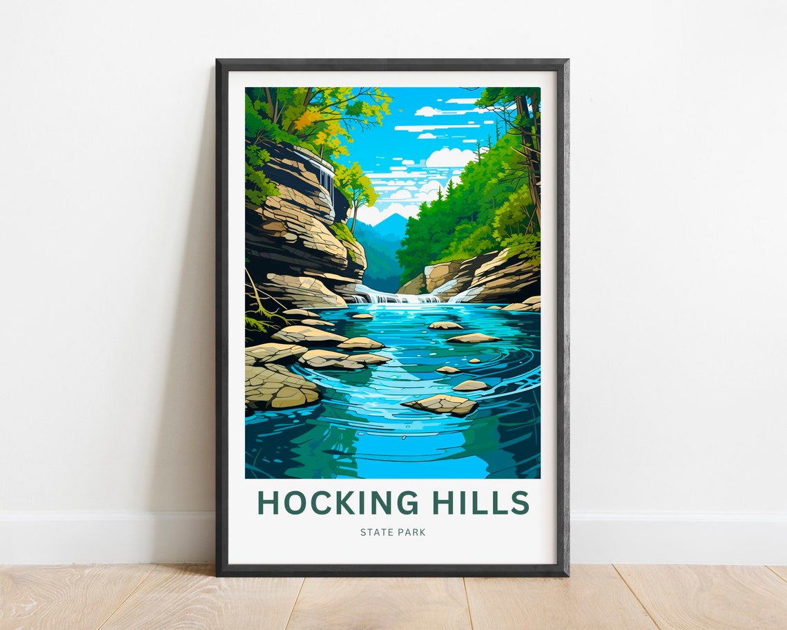 Hocking Hills State Park Turquoise Gorge Waterfall Travel Poster