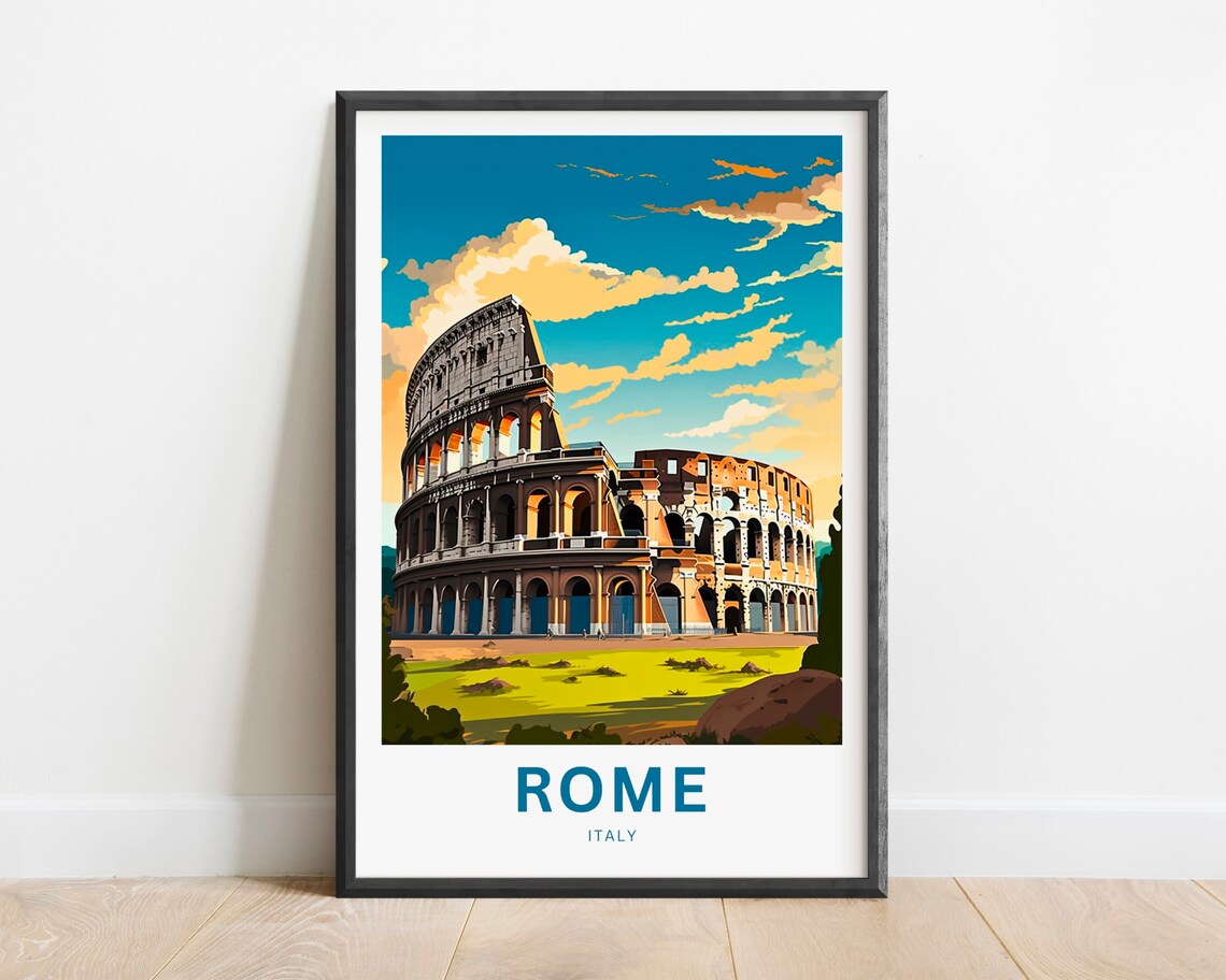 Rome Italy Colosseum Daytime Ancient Landmark Vintage Travel Poster